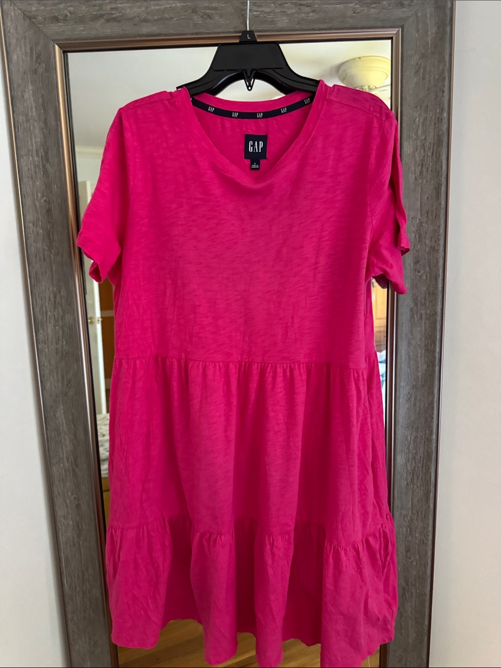GAP Fuchsia Tiered Short Sleeve Tee Dress Large 100% cotton🍀